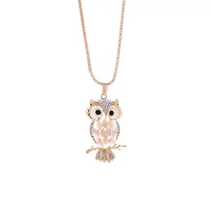 Fashion Crystal Owl Pendant Long Necklace Sweater Necklace For Women Girls