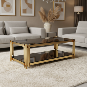 2026年新品高端现代奢华不锈钢客厅长方形笛形钢化玻璃茶几家具 - Product Image 1