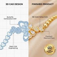 Pulsera de Oro de 18K con Eslabones de Mariposa y Corazón, Diamantes de Laboratorio Marquise con Engaste Pavé, Brazalete Romántico Multicapa, Cadena de Cuerda para Boda, Joyería
