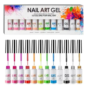 Set Pemoles kuku Gel Liner 12 warna, Gel LED/UV untuk DIY garis kait lukis manikur seni kuku Gel Kit