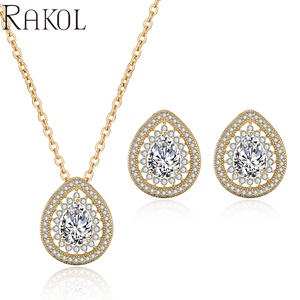 RAKOL SP3025 2022 Women's Boutique Rhinestone <b>Crystal</b> Earrings Necklace Sterling Silver Wedding Jewelry <b>Set</b> - Product Image 2