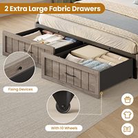 Cadre de lit Queen SENYU style ferme avec tiroirs de rangement et étagère de tête de lit, mobilier de chambre