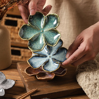 Blumenförmiges Keramikteller-Set, Handgemacht mit Glasurwechsel, Dekorative Kleine Schalen für Esstischgeschirr und Wohnkultur