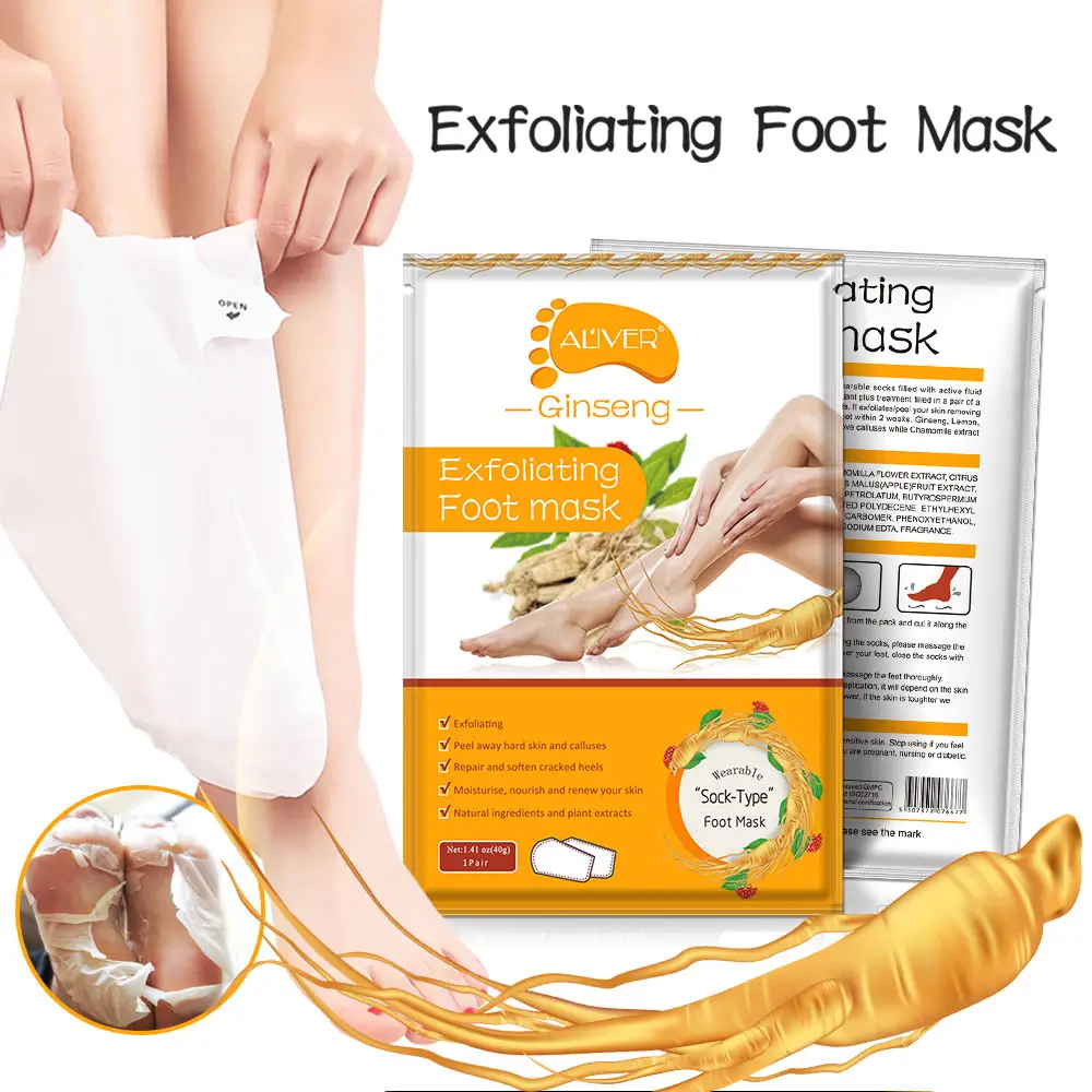 Aliver all'ingrosso piedi cura della pelle idratante Anti-rughe nutriente esfoliante Ginseng Peeling maschera per il piede