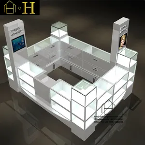 Luxury Jewellery Showroom Counter Stainless Steel Store Furniture Glass Jewelry Display Showcase Cabinet Jewelry Kiosks For Mall
