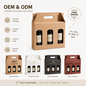 Custom Kraft Wine Carrier <b>Box</b> with Reinforced Handle Die-Cut Window Corrugated Gift <b>Box</b> Foldable Portable Beverage Packaging - Product Image 5