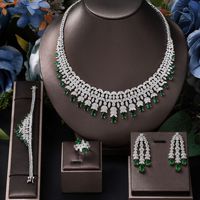 Ensemble de bijoux de luxe pour femmes, collier, boucles d'oreilles, bague et bracelet en argent plaqué, entièrement sertis de diamants, zircon, pour les soirées