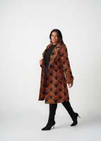 Manteau trench en coton noir et orange à imprimé abstrait, ceinturé, mode africaine Ankara, pour femme, formel, décontracté, ethnique, hiver, automne