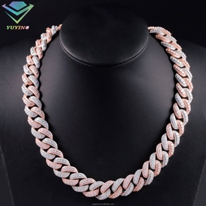 Chaînes cubaines à trois rangs en argent 925 avec moissanite VVS, or rose à deux tons, moissanite surélevée, largeur 14/16/18 mm, chaînes hip-hop - Product Image 4