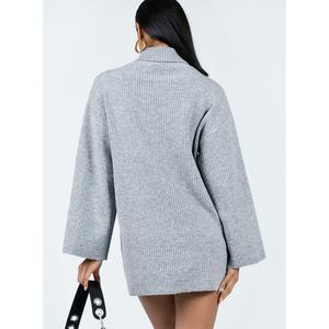 Vente en gros de robes en tricot d'hiver pour femmes de haute qualité, robe pull rétro ample à col haut - Product Image 5
