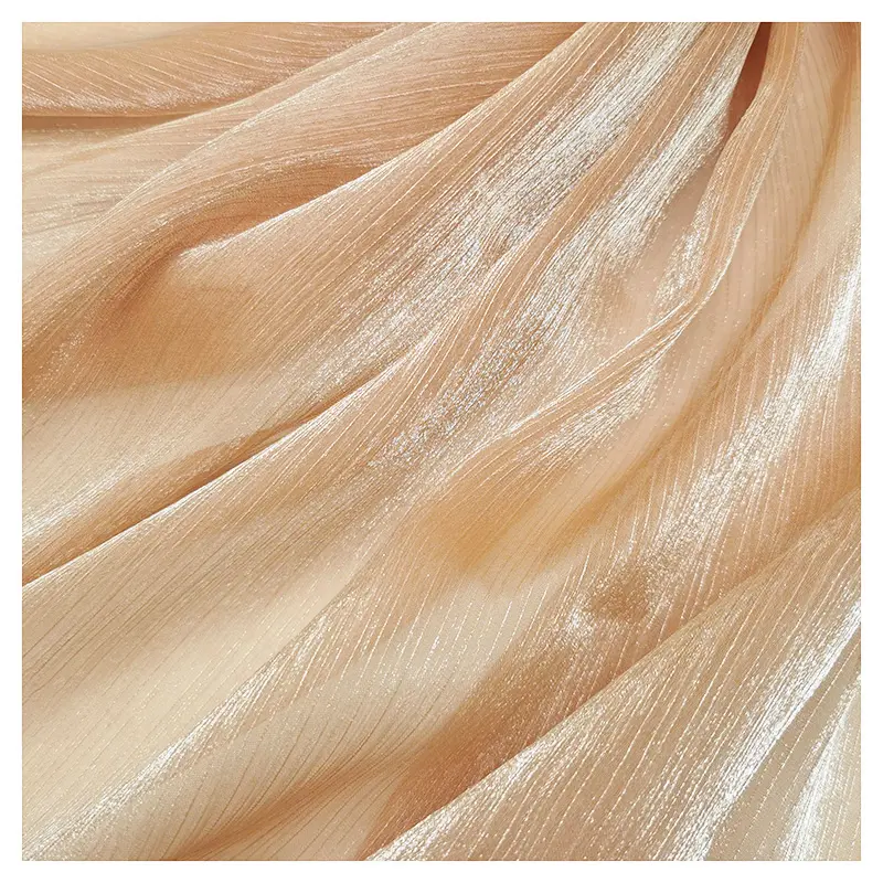 Crêpe Organza Stof Polyester Sheer Zilveren Draad Glitter Rimpeluitvoering Organza Stof Voor Avondjurk/Trouwjurk