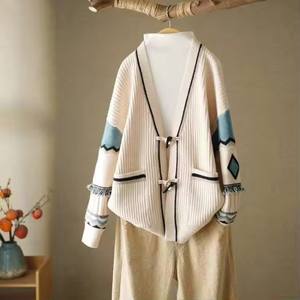 Camisa/Blusa Casual para Mujer, Diseño Fair Isle, Tejido Suave Tipo Nube, Estilo Japonés Dulce, Abrigo <span class=keywords><strong>de</strong></span> Punto Tipo Malvavisco, Frente Abierto, Antipilling, Otoño - Product Image 3