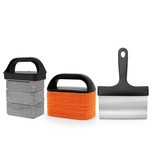 Brosse de nettoyage pour plancha avec ensemble de pierres, manche en acier inoxydable poli, outils de barbecue polyvalents en plastique - Product Image 6