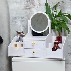 Modern Design Cosmetic Storage Box PVC <b>Plastic</b> Jewelry Drawer Storage with <b>Mirror</b> for Household Skin Care Rack - Product Image 5