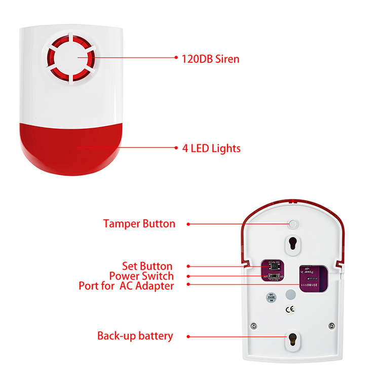 Theft Anti Theft Burglar Emergency Alarm 120dB Sound And Strobe Flash Wireless Alarm Siren With Remote Control