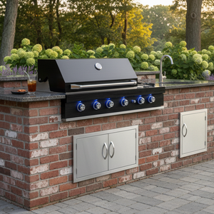 Barbecue encastrable élégant et moderne à 4+2 brûleurs, noir, idéal pour la terrasse et la cuisine en plein air - Product Image 1