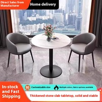 Table moderne en métal pour balcon avec dalles de roche, ensemble de deux chaises, table basse simple pour chambre à coucher, chaise de réunion pour petits espaces