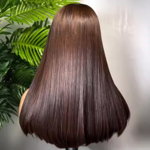 Perruque brésilienne vierge en <span class=keywords><strong>cheveux</strong></span> humains brun foncé, soyeuse, lisse, SDD Double Drawn, avec <span class=keywords><strong>frange</strong></span> et closure en dentelle HD 2x6 - Product Image 2