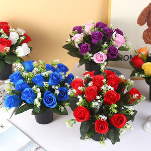 12 Roses Pot de Fleurs Artificielles pour Cimetière Grave Balayant Triste Arrangement Floral <span class=keywords><strong>D</strong></span>écoratif - Product Image 1