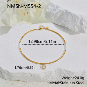 Collar <span class=keywords><strong>Gargantilla</strong></span> de Acero Inoxidable Chapado <span class=keywords><strong>en</strong></span> <span class=keywords><strong>Oro</strong></span> PVD Nimai con Colgante Redondo de Lágrima y Circonita Cúbica para Mujer - Product Image 3