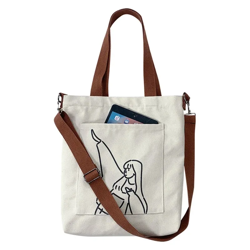 Eco Women Designer Handbag Crossbody Shoulder Custom Printed Large Capacity Students Tote Canvas Cotton Bag