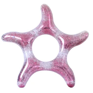 hot selling transparent sequins sea star swim ring transparent starfish swim ring pool float with sequins inside