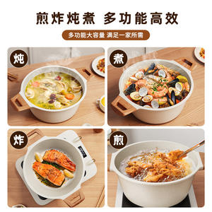 หม้อซุปหินไมแฟนแบบครอสบอร์เดอร์ ขนาด 24 ซม. สีขาว หม้อทรงกลมเคลือบกันติด พร้อมหูจับไม้ สำหรับใช้กับเตาและหม้อต้ม - Product Image 3