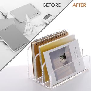 Acrylic Three Compartment Vertical Desktop Mail Organizer Transparent Office File Storage Stand Type Rectangle PC Material - Product Image 4