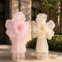 Set Bunga Buatan Raksasa Organza Pink Ivory Buatan Tangan untuk Pernikahan, Hari Ibu, Acara Natal, Hotel, Pajangan Mal