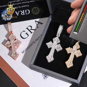 Gra giấy chứng nhận đồ trang sức mỹ Baguette kim cương 925 Bạc hip hop Iced out vvs moissanite chéo Mặt dây chuyền - Product Image 6