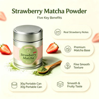 Poudre de Matcha Cérémonial Certifiée Marque Blanche OEM en Boîte de 30g, Poudre de Matcha Fraise en Boîte de 30g, Faible MOQ
