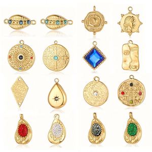 จี้สแตนเลสชุบทอง 18k ขายส่ง อุปกรณ์ DIY จี้คริสตัลรูปดวงตาสีฟ้า สำหรับทำเครื่องประดับ - Product Image 1