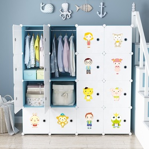 זול נייד ארון צעצועי בגדי תינוק אחסון ארון עם קריקטורה מדבקות ילדים ארון פלסטיק - Product Image 4