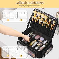 Sac de maquillage professionnel Relavel, boîte de rangement cosmétique extra large, porte-pinceaux, trousse de maquillage de voyage avec 3 sacs transparents