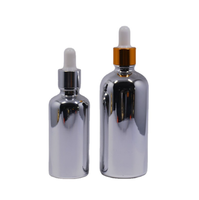 Flacon compte-gouttes en verre argenté électroplaqué avec logo personnalisé, pipette à bulbe en caoutchouc, emballage cosmétique pour huile essentielle et sérum