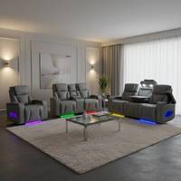 Ensemble de meubles électriques Frank 3+2+1, canapé inclinable en cuir moderne avec lumières LED et armoire de rangement