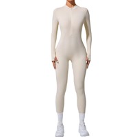 Yoga jumpsuit met lange mouwen voor dames, hoge taille, buikcontrole, één geheel, zachte comfortabele sportkleding voor yoga en sport