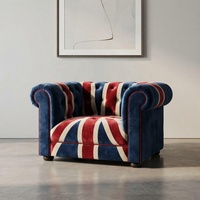 Union Jack Britischer Stil Sofa - Amerikanischer Landhausstil Massivholz Nordischer Leinen-Stoff Sessel 1/2/3-Sitzer Ländliches Wohnzimmer