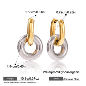 Pendientes colgantes de acero inoxidable Shescity, Pendientes colgantes elegantes de diseñador Colorblock a la moda, joyería para mujer - Product Image 3