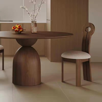 Table à manger ronde moderne en noyer noir, style mid-century, en bois massif et plateau en marbre, meubles de salle à manger pour petit appartement