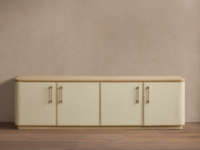 Meuble de rangement moderne et minimaliste Ferly en promotion, avec cadre en bois et poignées dorées, console de salon, meuble TV
