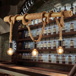 Lampadario a Sospensione LED in Alluminio per Hotel, <span class=keywords><strong>Lampada</strong></span> Retrò Nostalgica a Gabbia per Uccelli <span class=keywords><strong>con</strong></span> <span class=keywords><strong>Filo</strong></span> in Corda, Portalampada E27 - Product Image 2