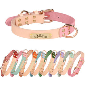 Doe <span class=keywords><strong>Pet</strong></span> fuerte hebilla de Metal grabado ID nombre etiqueta mascota perro <span class=keywords><strong>Collar</strong></span> personalizado Placa de nombre al por mayor logotipo láser personalizado cuero - Product Image 2