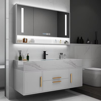 Meuble-lavabo moderne sur mesure pour hôtel et villa avec miroir intelligent, panneau MDF et glissières de tiroir à fermeture douce