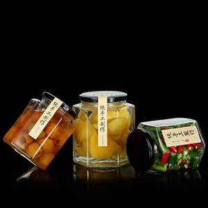 Prêt à l'expédition 380ml Offre Spéciale hexagone <span class=keywords><strong>bocal</strong></span> en verre pour le miel confiture bonbons et stockage de nourriture avec le couvercle en métal de vis - Product Image 3