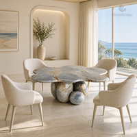 Table en pierre naturelle de quartzite bleu Roma personnalisée, modèle Couronne de pétales, pour projets hôteliers et villas