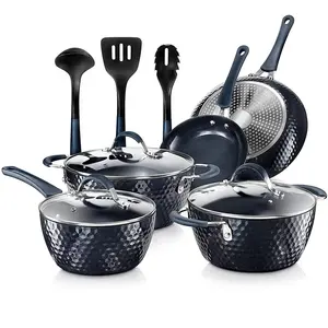 11pcs गैर छड़ी Cookware सेट के साथ प्रेरण एल्यूमीनियम हीरे की बर्तन और धूपदान रसोई सामान