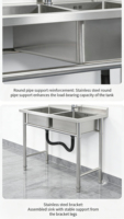Évier double commercial autoportant en acier inoxydable 304, capacité 300 kg, tailles personnalisées OEM pour cuisine de restaurant