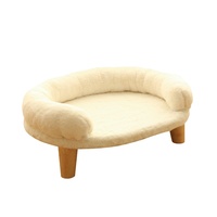 Canapé-lit surélevé pour chat en peluche, doux et moelleux, avec pieds en bois massif, lit de repos chaud pour chats