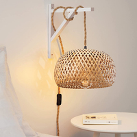 Lampes suspendues de lustres enfichables américains modernes avec interrupteur Cordon de corde de jute Osier Rotin Bambou Lampe suspendue de taille moyenne